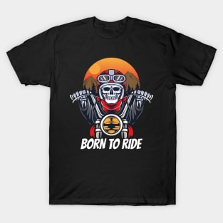 skull biker riding motorcycle illustration T-Shirt